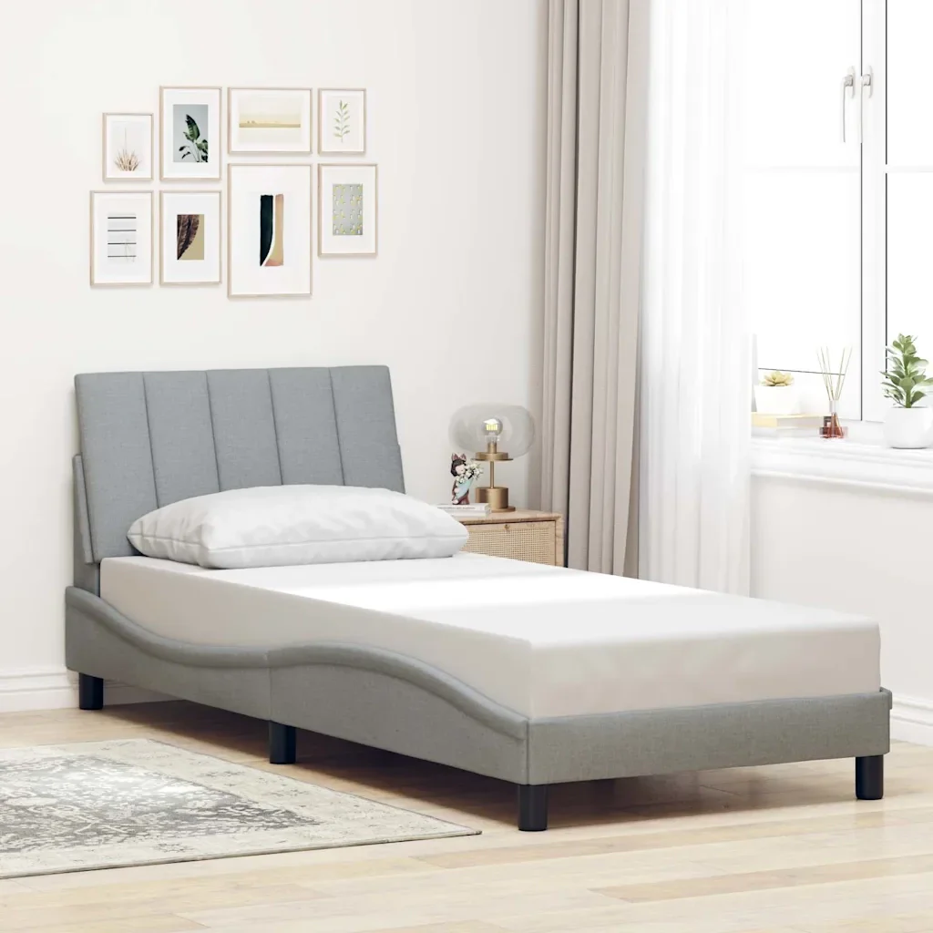 Letto singolo | Letto per adulti | Giroletto senza Materasso Hanko Grigio Chiaro 80x200 cm Tessuto - Image 2