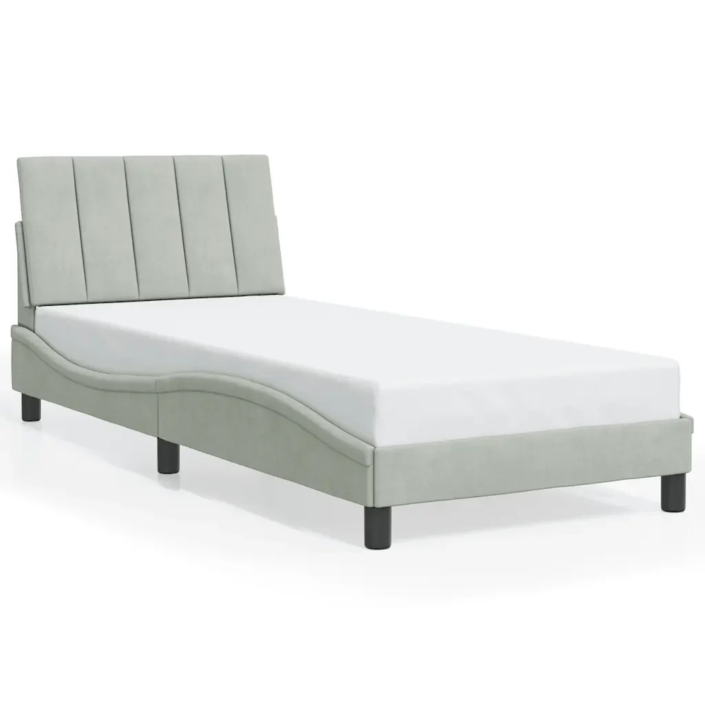 Letto singolo | Letto per adulti | Giroletto senza Materasso Hanko Grigio Chiaro 80x200 cm Velluto