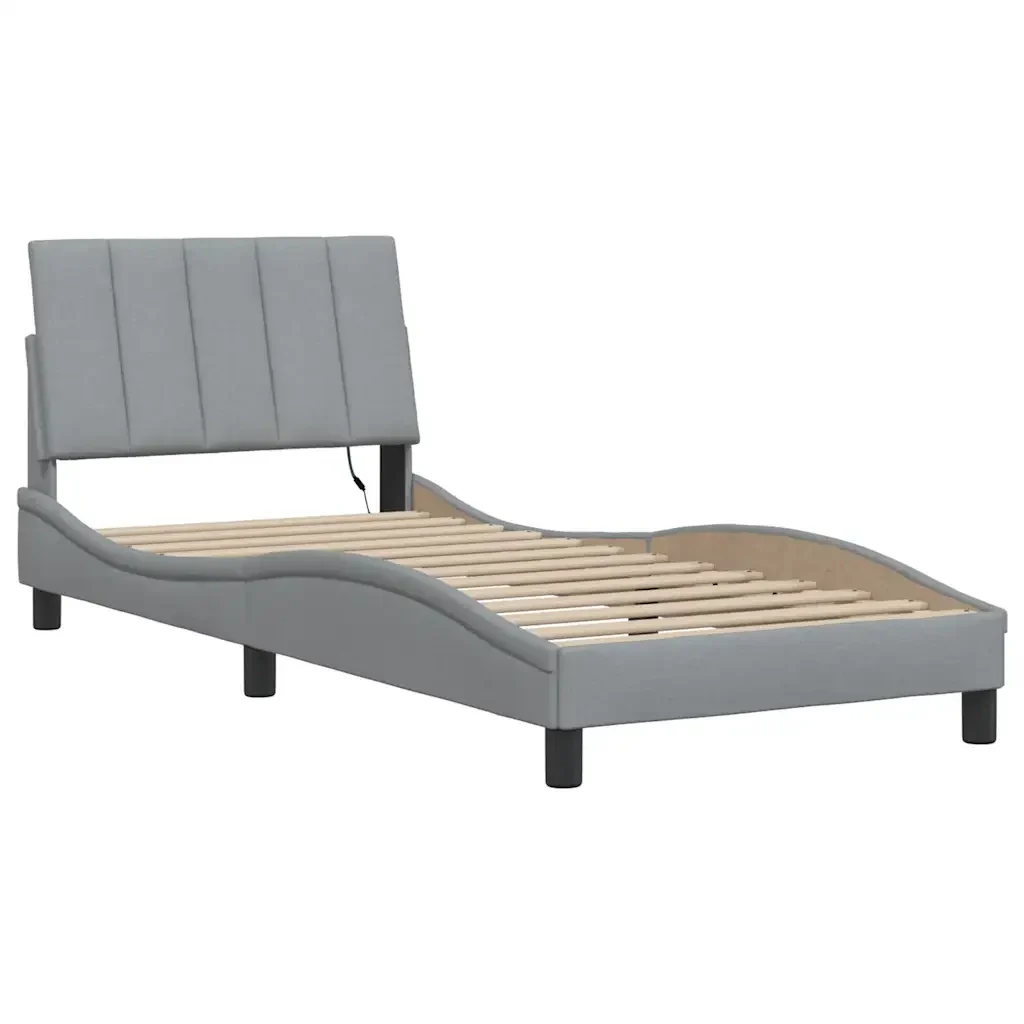 Letto singolo | Letto per adulti | Giroletto senza Materasso Hanko Grigio Chiaro 90x190 cm Tessuto - Image 4