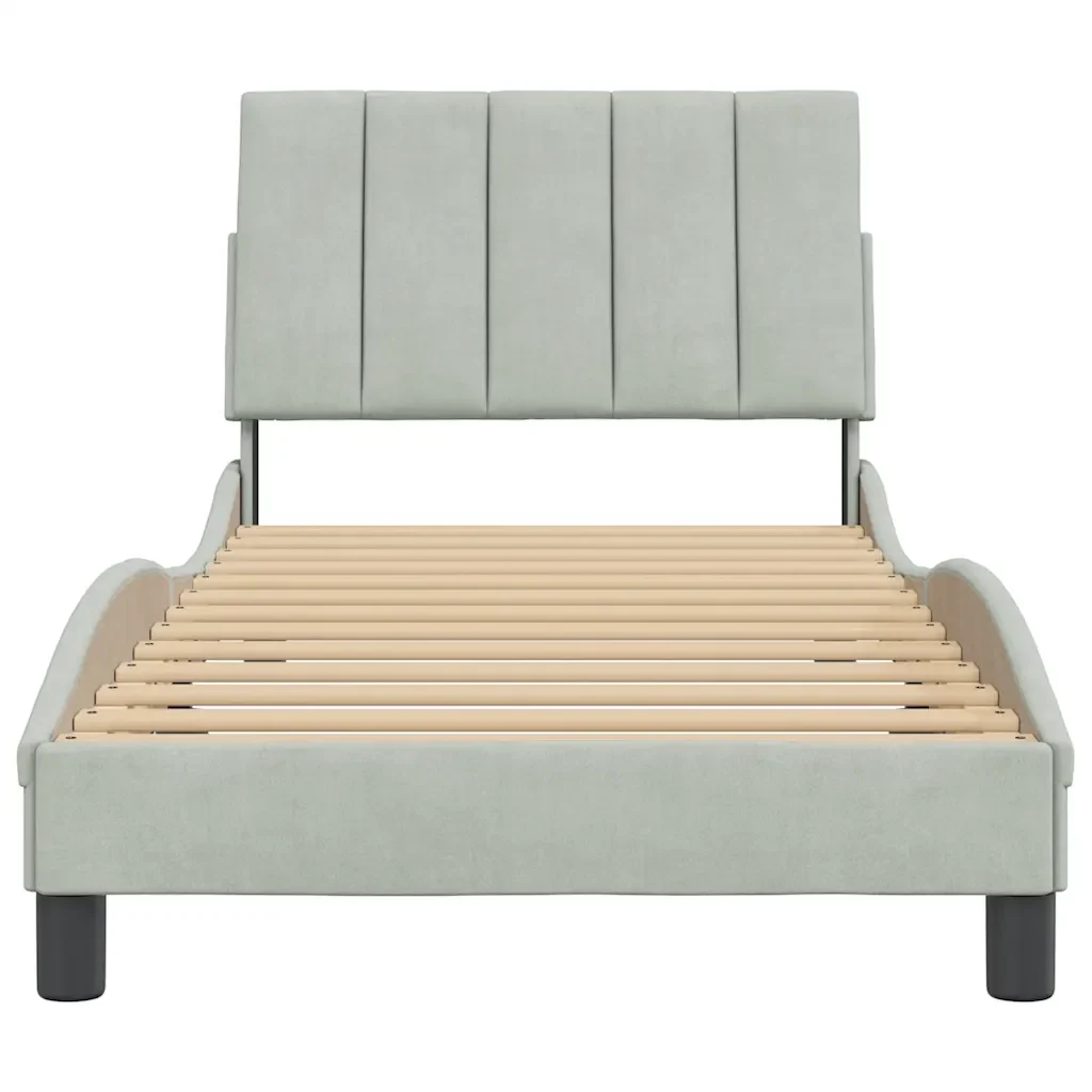 Letto singolo | Letto per adulti | Giroletto senza Materasso Hanko Grigio Chiaro 90x190 cm Velluto - Image 5