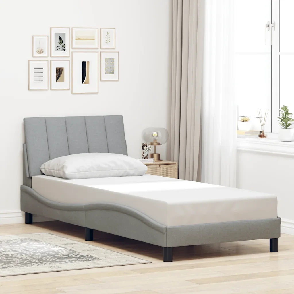 Letto singolo | Letto per adulti | Giroletto senza Materasso Hanko Grigio Chiaro 90x200 cm Tessuto - Image 2
