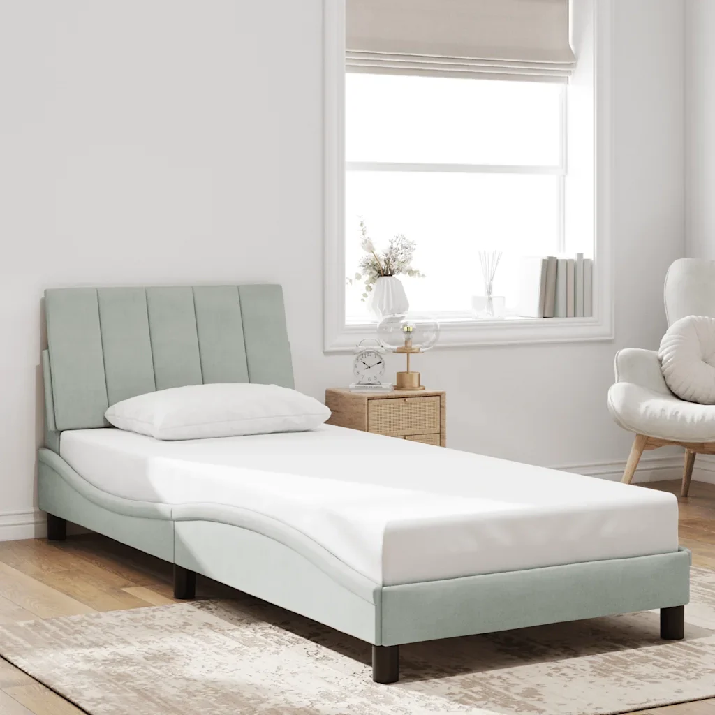Letto singolo | Letto per adulti | Giroletto senza Materasso Hanko Grigio Chiaro 90x200 cm Velluto - Image 2