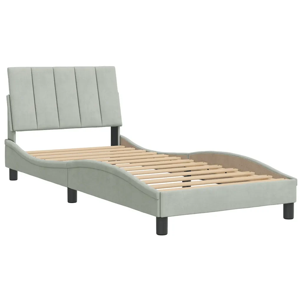 Letto singolo | Letto per adulti | Giroletto senza Materasso Hanko Grigio Chiaro 90x200 cm Velluto - Image 4
