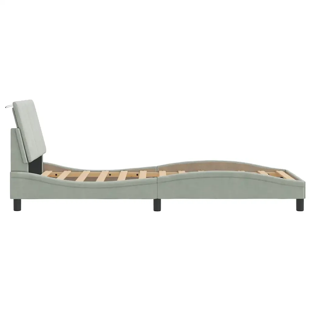 Letto singolo | Letto per adulti | Giroletto senza Materasso Hanko Grigio Chiaro 90x200 cm Velluto - Image 6