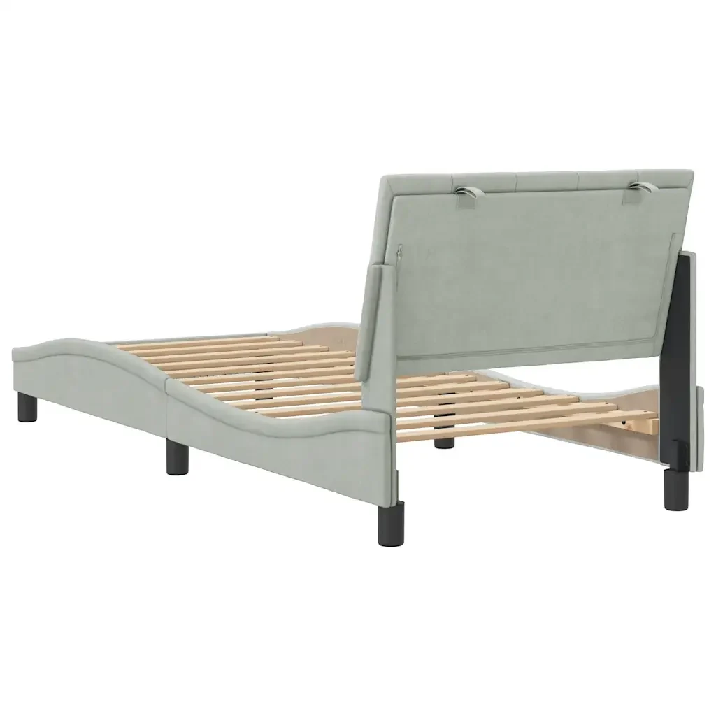 Letto singolo | Letto per adulti | Giroletto senza Materasso Hanko Grigio Chiaro 90x200 cm Velluto - Image 7