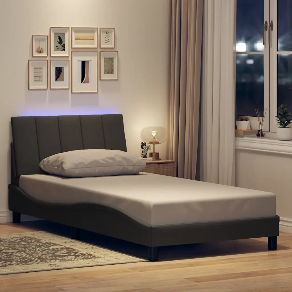 Letto singolo | Letto per adulti | Giroletto senza Materasso Hanko Grigio Scuro 100x200 cm Tessuto - Image 2