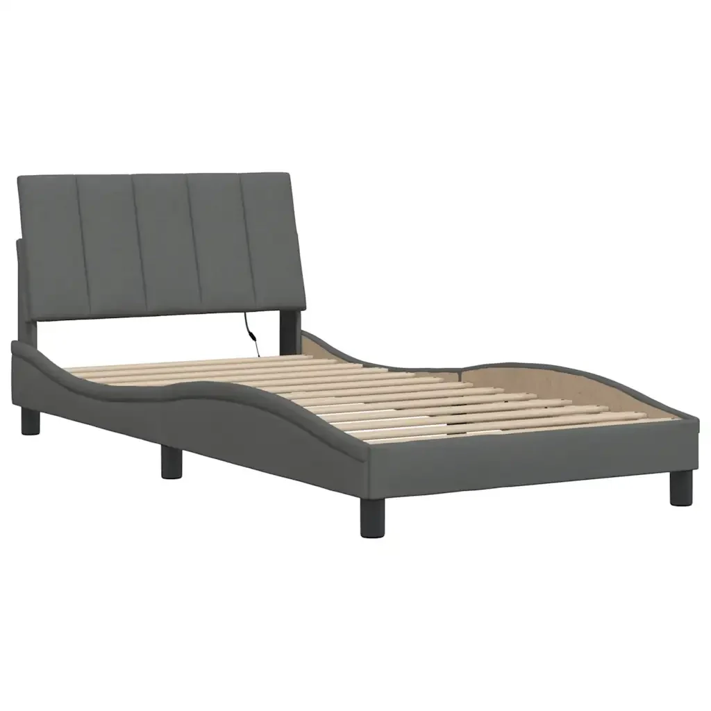Letto singolo | Letto per adulti | Giroletto senza Materasso Hanko Grigio Scuro 100x200 cm Tessuto - Image 3