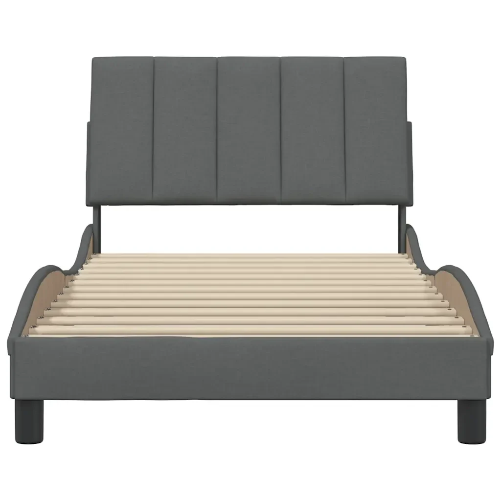 Letto singolo | Letto per adulti | Giroletto senza Materasso Hanko Grigio Scuro 100x200 cm Tessuto - Image 5