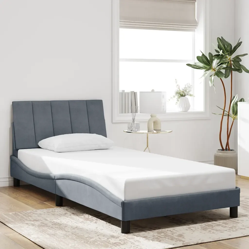 Letto singolo | Letto per adulti | Giroletto senza Materasso Hanko Grigio Scuro 100x200 cm Velluto - Image 2