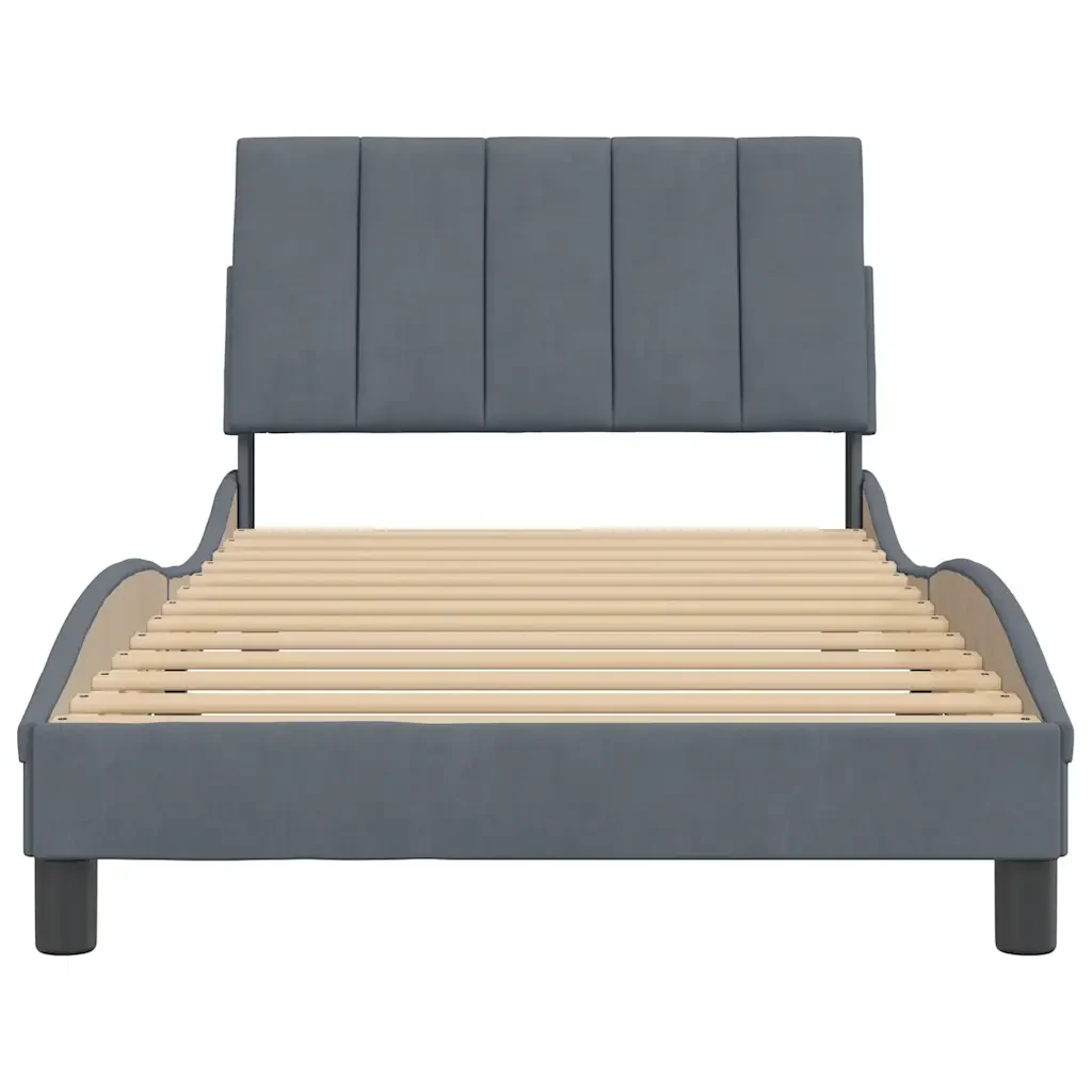Letto singolo | Letto per adulti | Giroletto senza Materasso Hanko Grigio Scuro 100x200 cm Velluto - Image 5