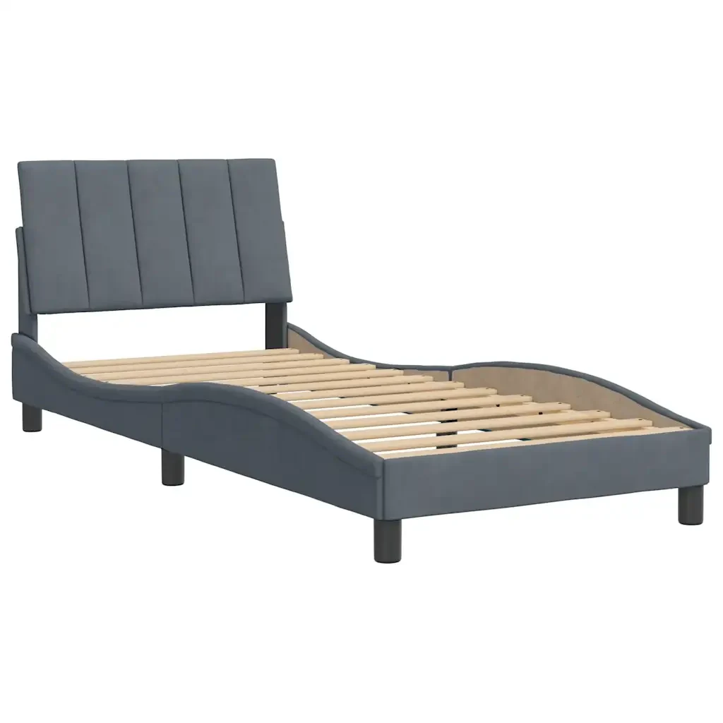 Letto singolo | Letto per adulti | Giroletto senza Materasso Hanko Grigio Scuro 80x200 cm Velluto - Image 4