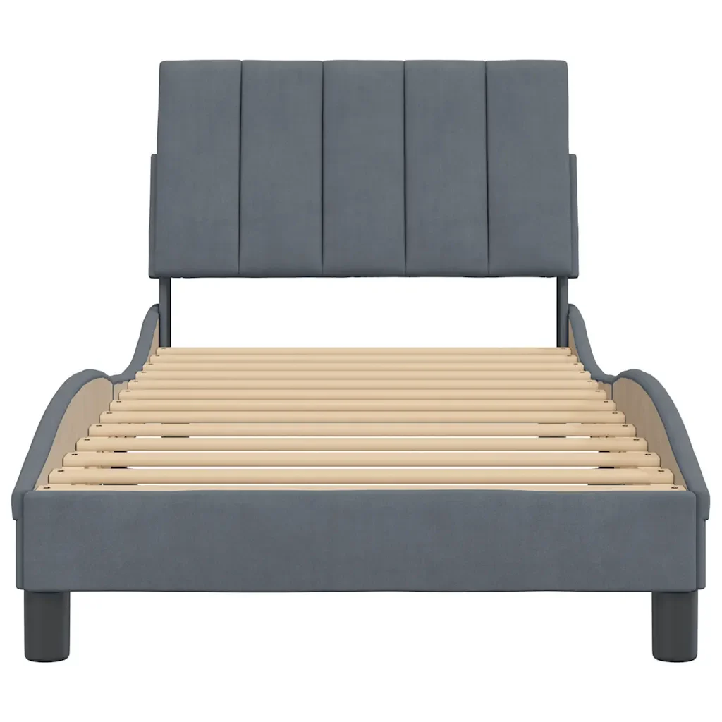 Letto singolo | Letto per adulti | Giroletto senza Materasso Hanko Grigio Scuro 80x200 cm Velluto - Image 5