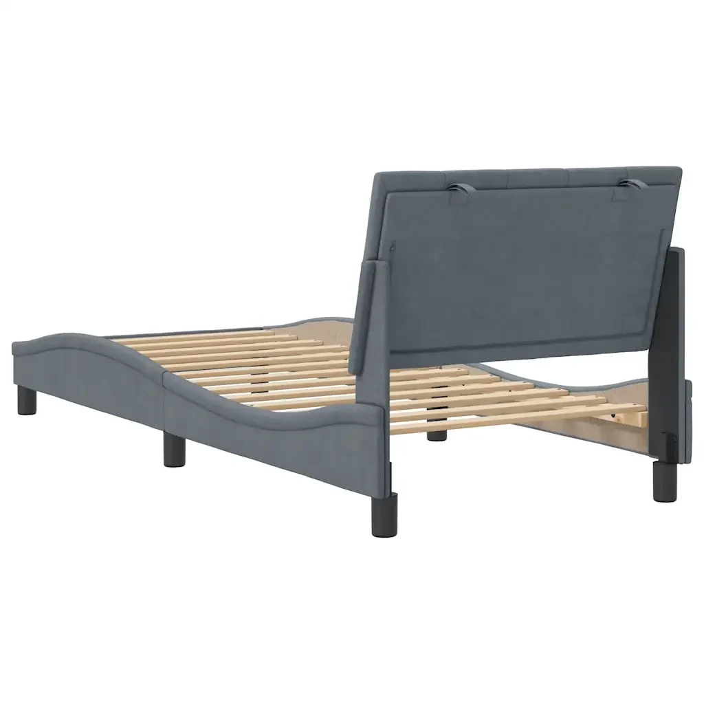 Letto singolo | Letto per adulti | Giroletto senza Materasso Hanko Grigio Scuro 80x200 cm Velluto - Image 7