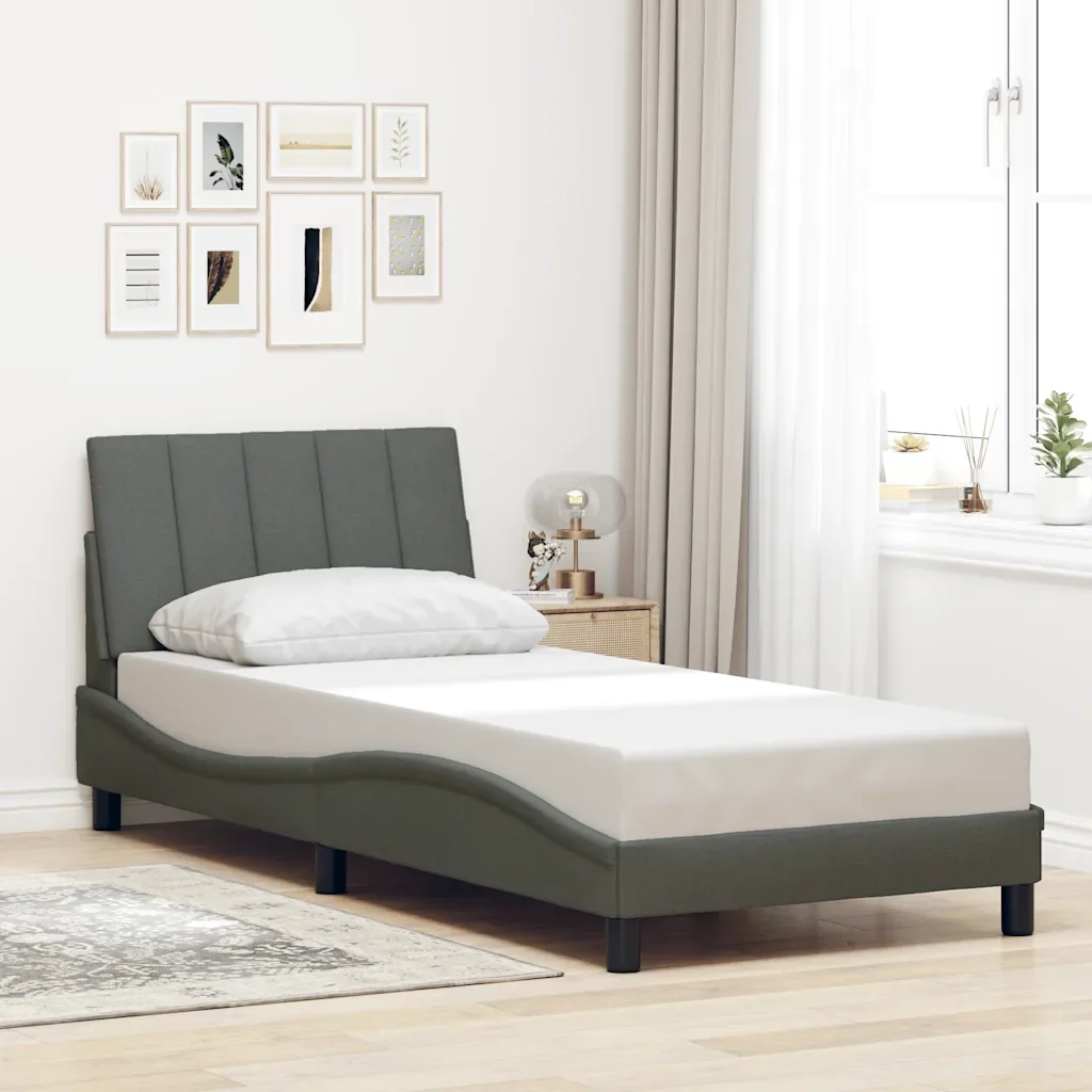 Letto singolo | Letto per adulti | Giroletto senza Materasso Hanko Grigio Scuro 90x190 cm Tessuto - Image 2