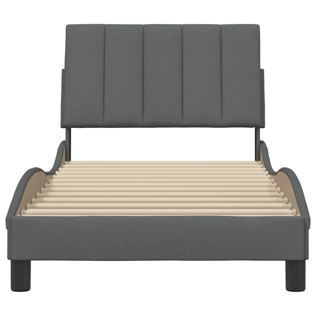 Letto singolo | Letto per adulti | Giroletto senza Materasso Hanko Grigio Scuro 90x190 cm Tessuto - Image 5