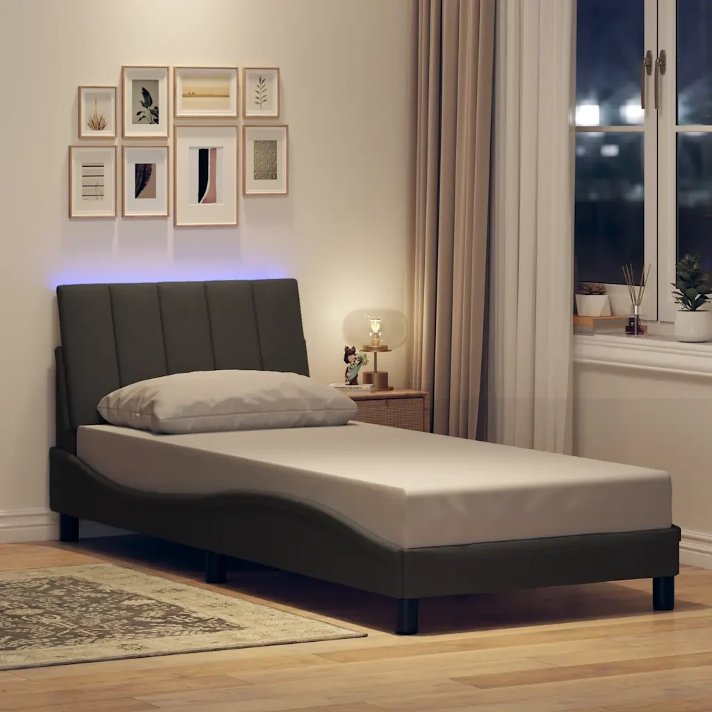 Letto singolo | Letto per adulti | Giroletto senza Materasso Hanko Grigio Scuro 90x200 cm Tessuto - Image 2