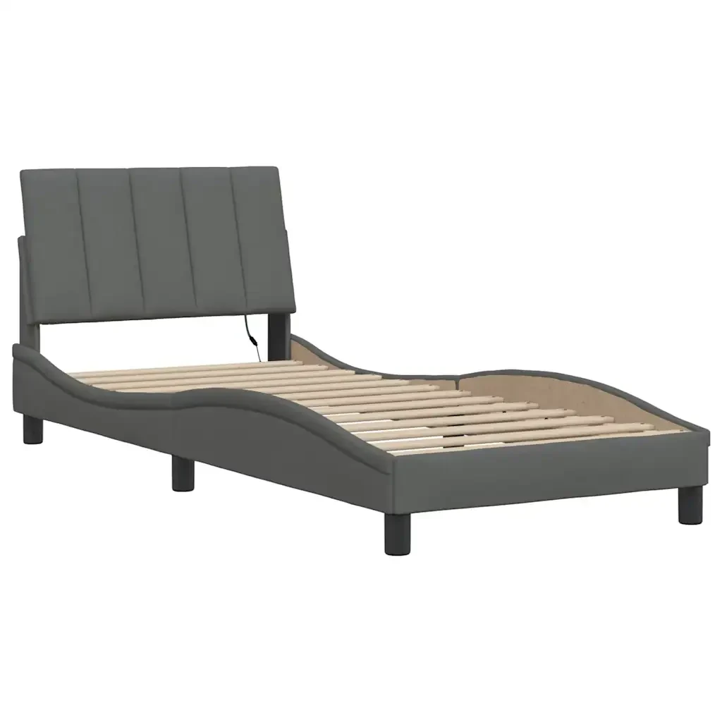 Letto singolo | Letto per adulti | Giroletto senza Materasso Hanko Grigio Scuro 90x200 cm Tessuto - Image 3