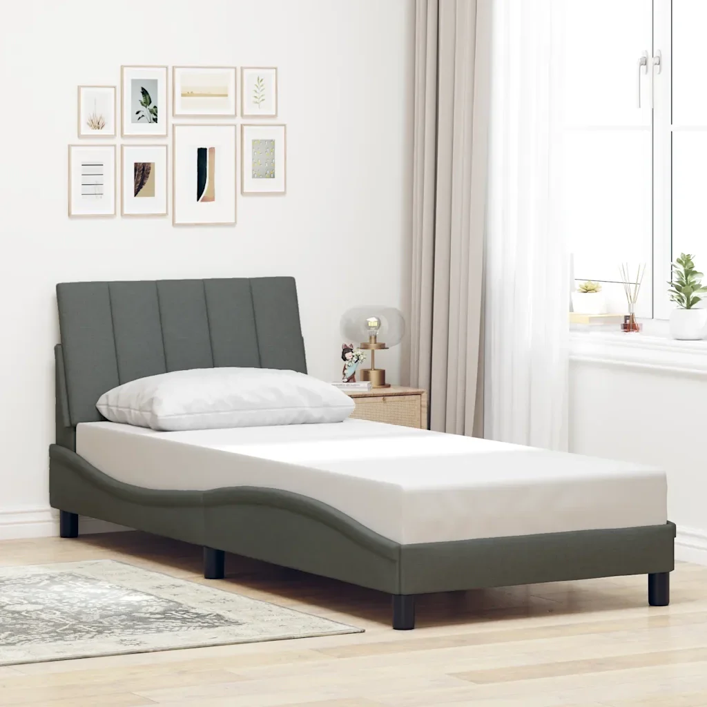 Letto singolo | Letto per adulti | Giroletto senza Materasso Hanko Grigio Scuro 90x200 cm Tessuto - Image 2