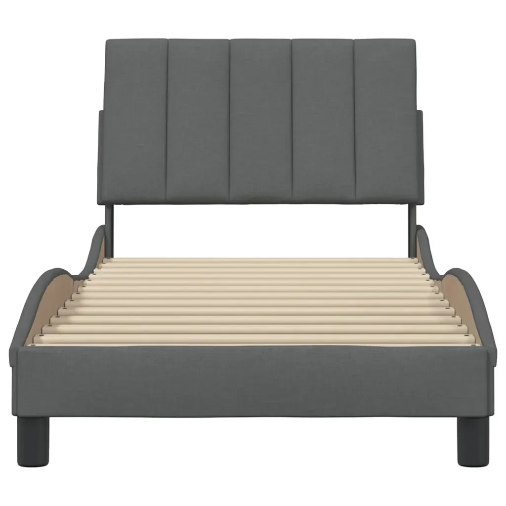 Letto singolo | Letto per adulti | Giroletto senza Materasso Hanko Grigio Scuro 90x200 cm Tessuto - Image 5