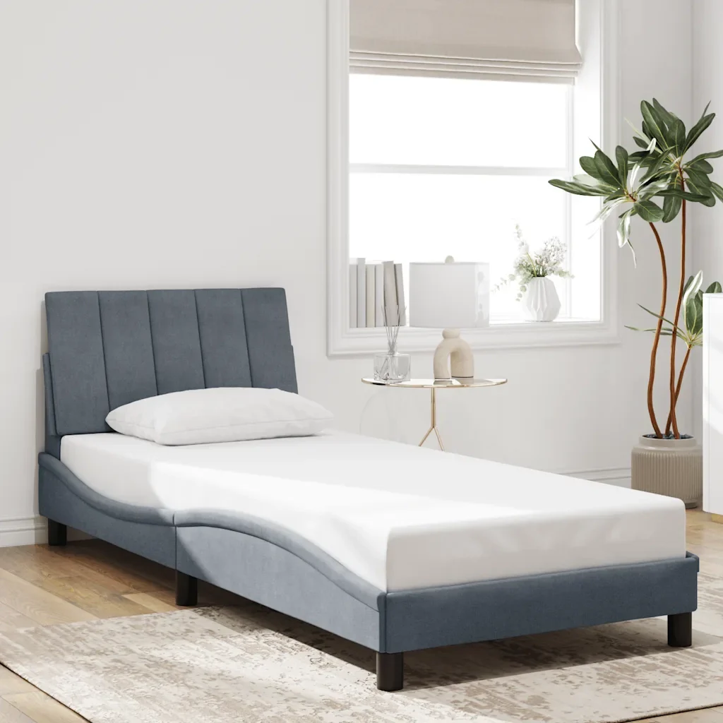 Letto singolo | Letto per adulti | Giroletto senza Materasso Hanko Grigio Scuro 90x200 cm Velluto - Image 2