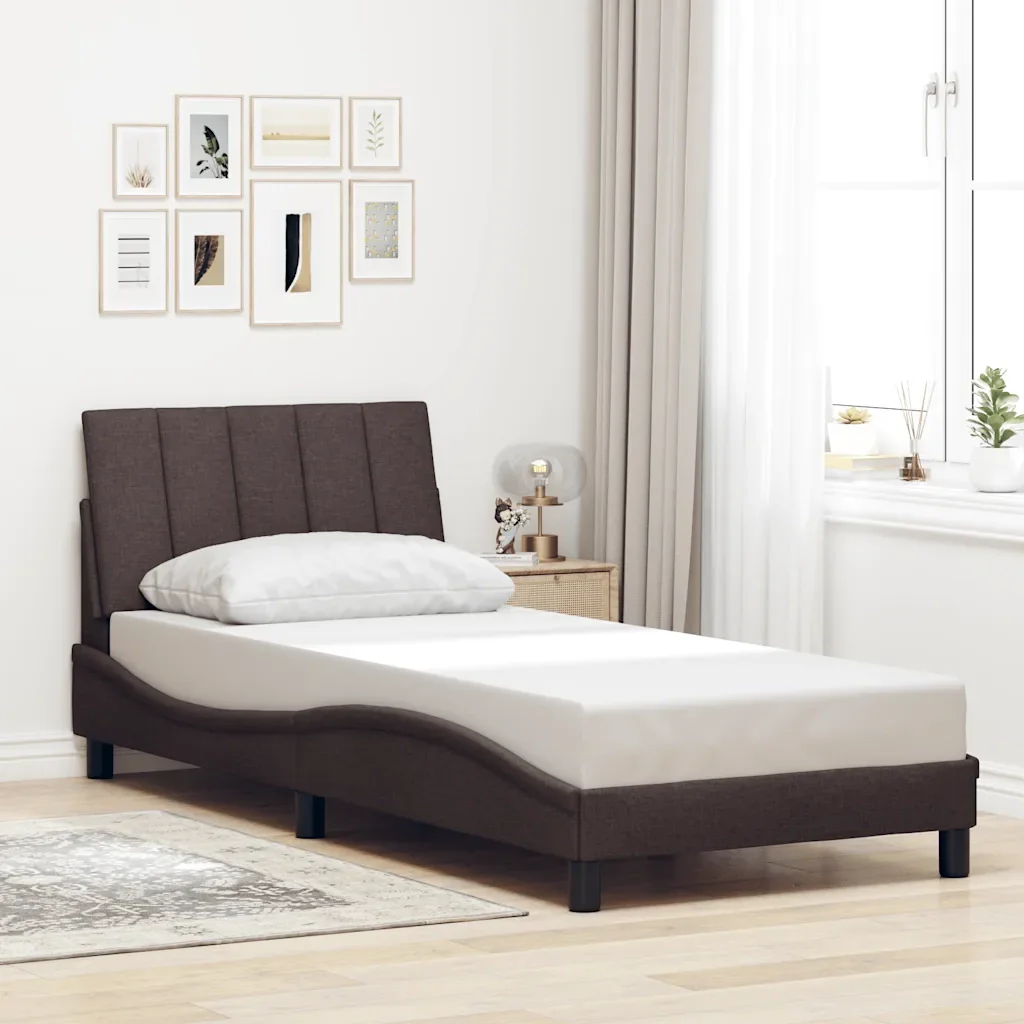 Letto singolo | Letto per adulti | Giroletto senza Materasso Hanko Marrone Scuro 90x190 cm Tessuto - Image 2