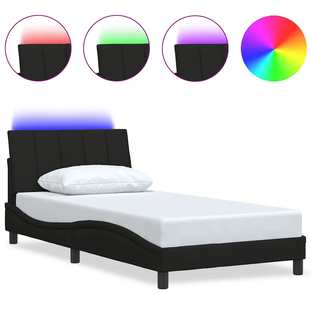 Letto singolo | Letto per adulti | Giroletto senza Materasso Hanko Nero 100x200 cm in Tessuto
