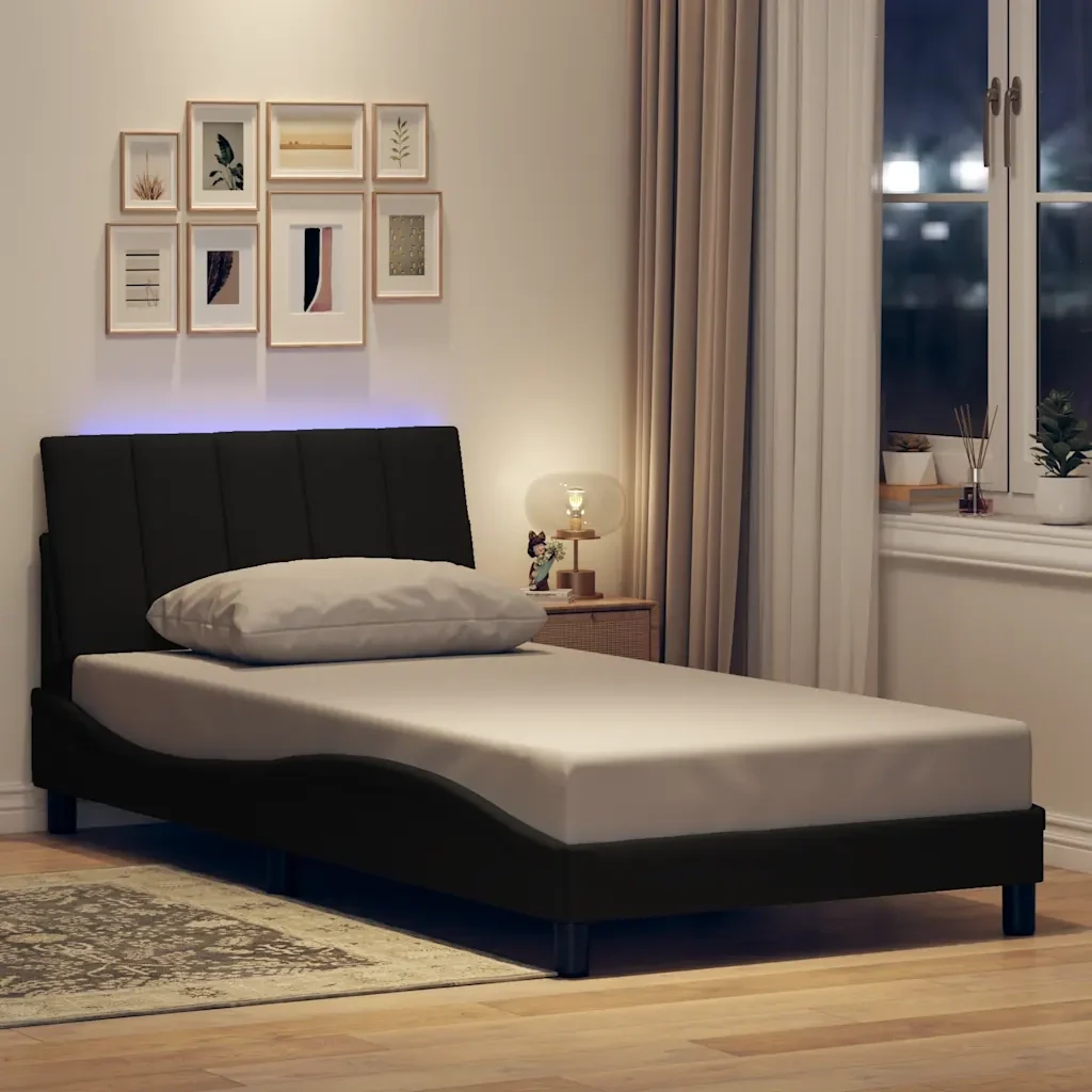 Letto singolo | Letto per adulti | Giroletto senza Materasso Hanko Nero 100x200 cm in Tessuto - Image 2