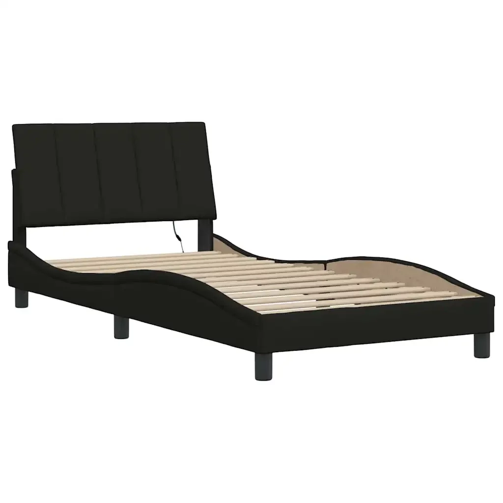 Letto singolo | Letto per adulti | Giroletto senza Materasso Hanko Nero 100x200 cm in Tessuto - Image 3