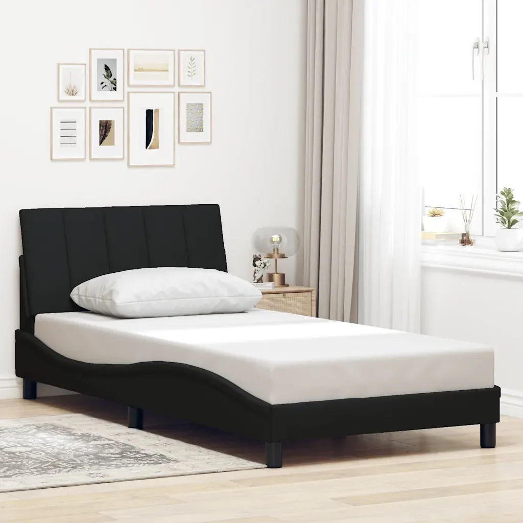 Letto singolo | Letto per adulti | Giroletto senza Materasso Hanko Nero 100x200 cm in Tessuto - Image 2