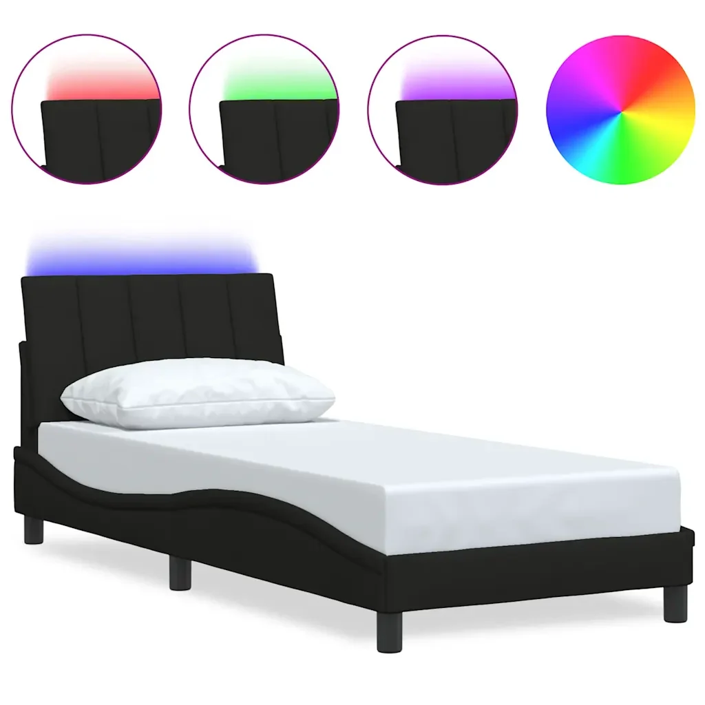 Letto singolo | Letto per adulti | Giroletto senza Materasso Hanko Nero 90x190 cm in Tessuto