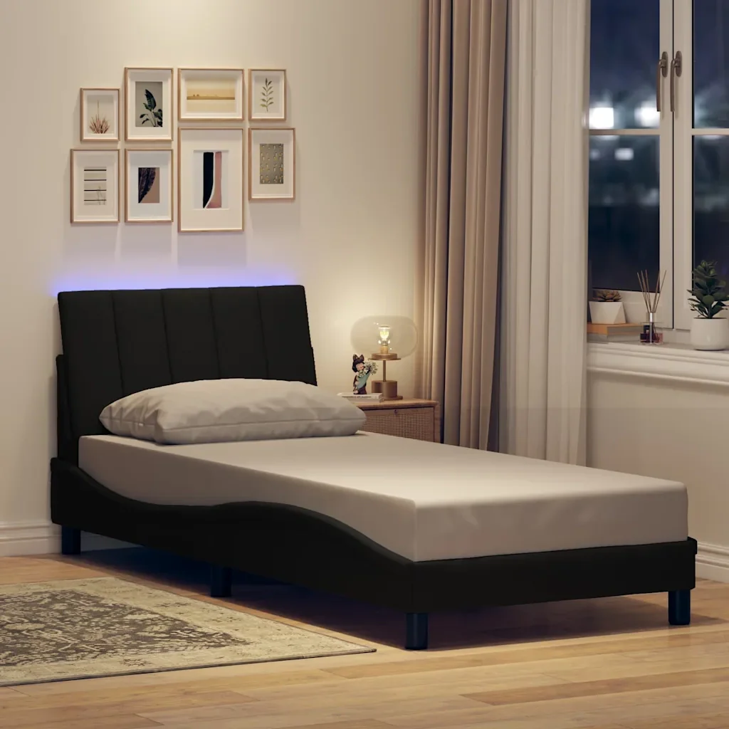 Letto singolo | Letto per adulti | Giroletto senza Materasso Hanko Nero 90x190 cm in Tessuto - Image 2