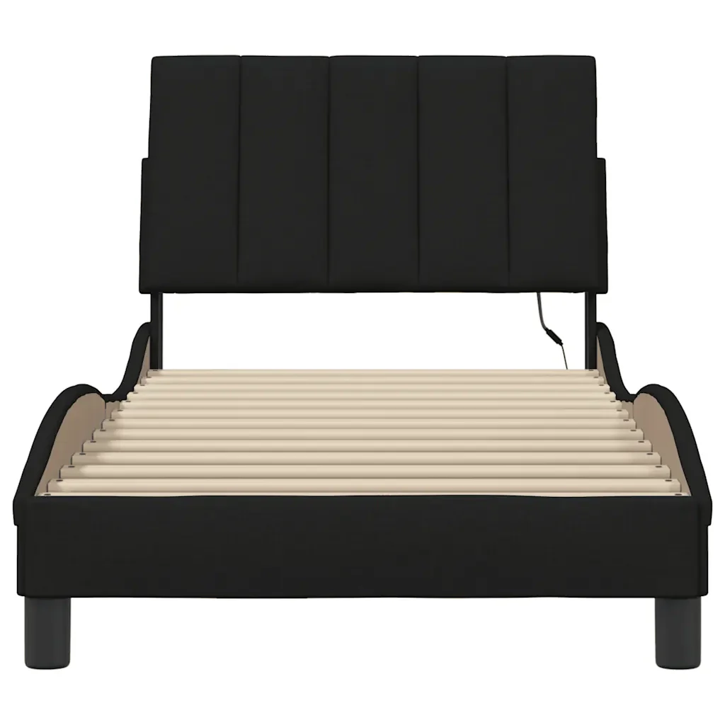 Letto singolo | Letto per adulti | Giroletto senza Materasso Hanko Nero 90x190 cm in Tessuto - Image 6