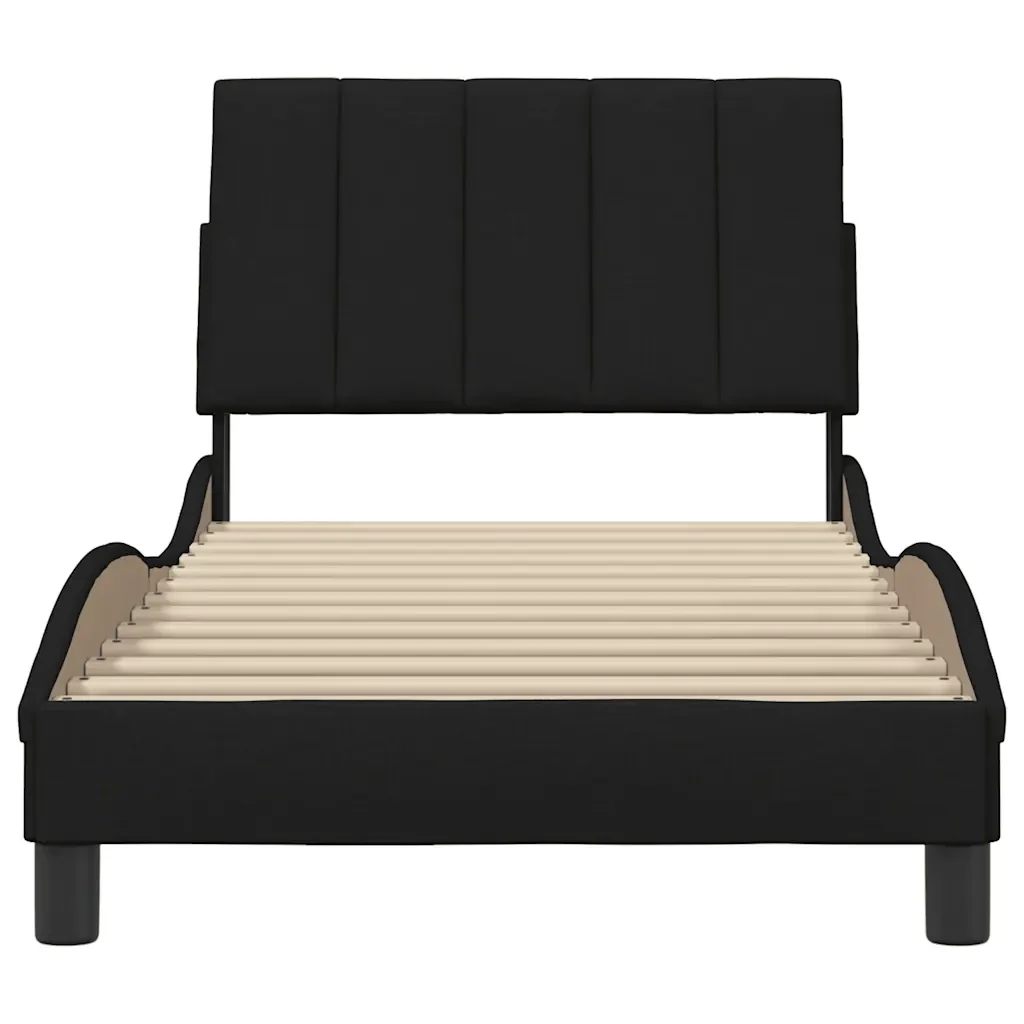 Letto singolo | Letto per adulti | Giroletto senza Materasso Hanko Nero 90x190 cm in Tessuto - Image 5