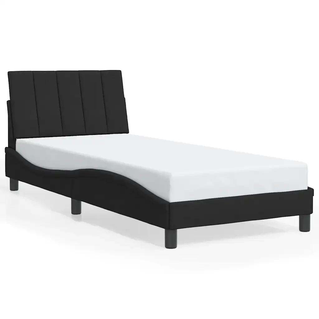 Letto singolo | Letto per adulti | Giroletto senza Materasso Hanko Nero 90x190 cm in Velluto