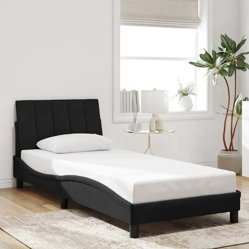 Letto singolo | Letto per adulti | Giroletto senza Materasso Hanko Nero 90x190 cm in Velluto - Image 2