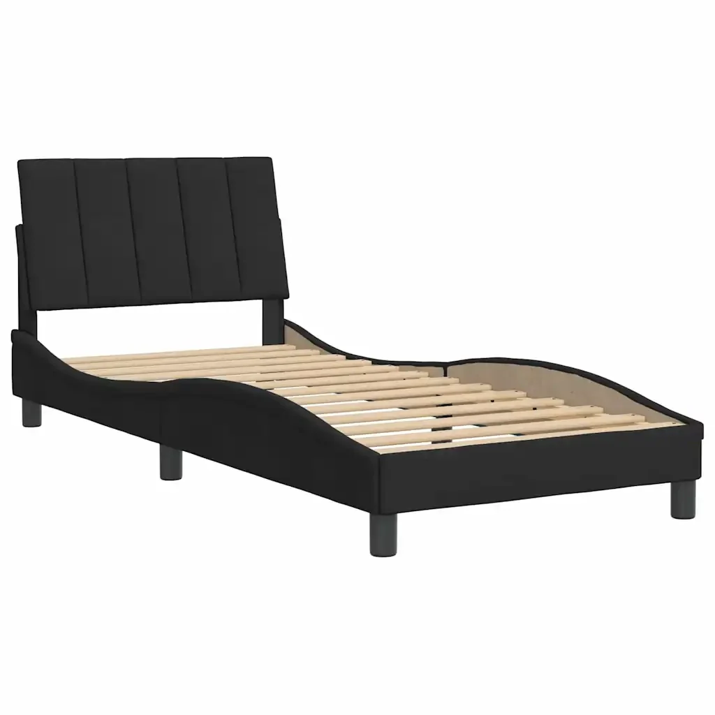 Letto singolo | Letto per adulti | Giroletto senza Materasso Hanko Nero 90x190 cm in Velluto - Image 3