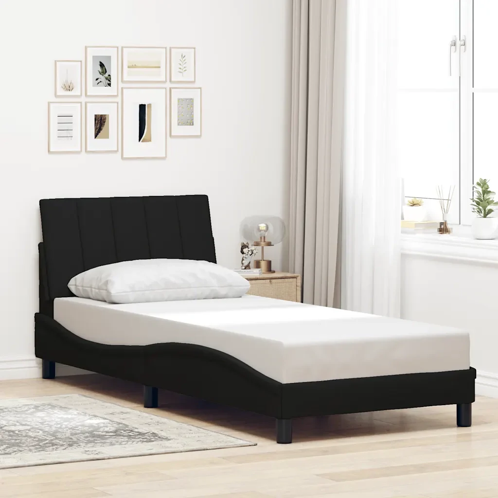 Letto singolo | Letto per adulti | Giroletto senza Materasso Hanko Nero 90x200 cm in Tessuto - Image 2