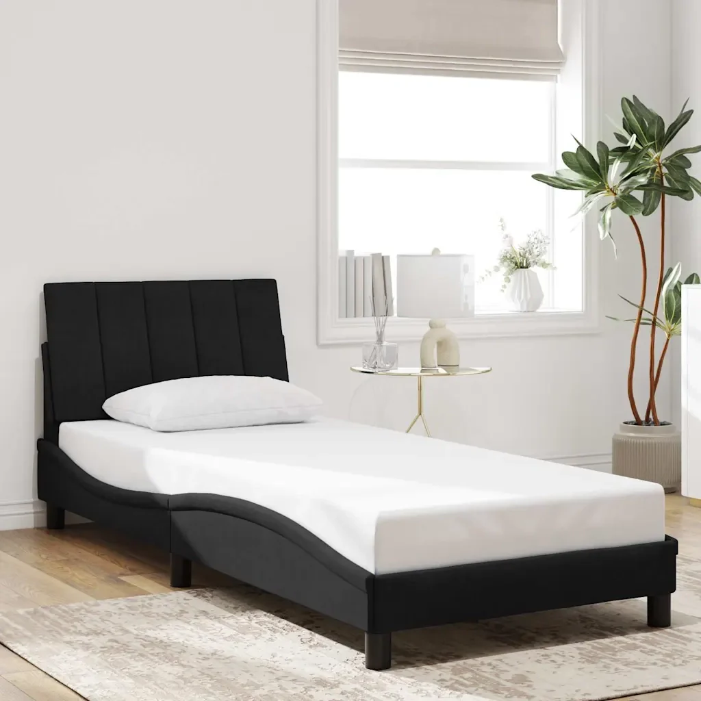 Letto singolo | Letto per adulti | Giroletto senza Materasso Hanko Nero 90x200 cm in Velluto - Image 2