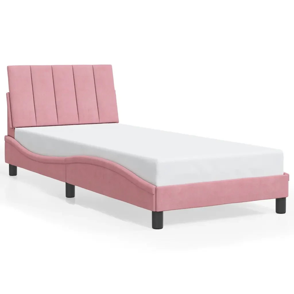 Letto singolo | Letto per adulti | Giroletto senza Materasso Hanko Rosa 90x200 cm in Velluto
