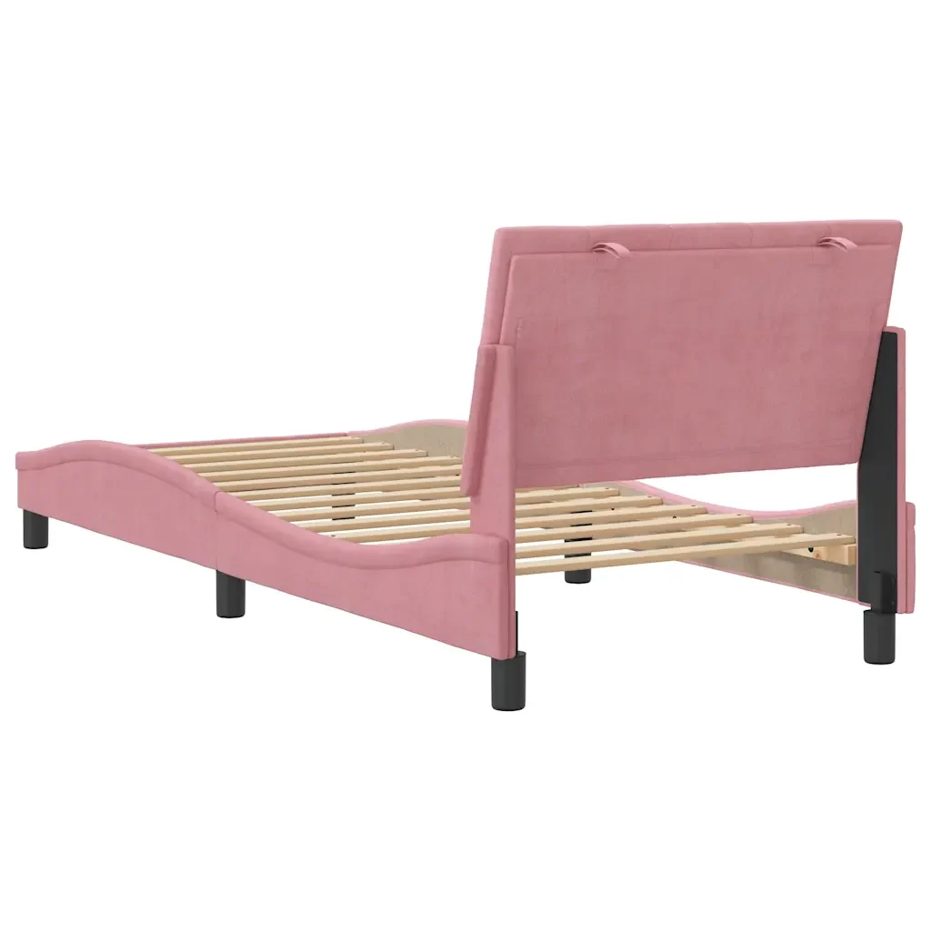 Letto singolo | Letto per adulti | Giroletto senza Materasso Hanko Rosa 90x200 cm in Velluto - Image 7