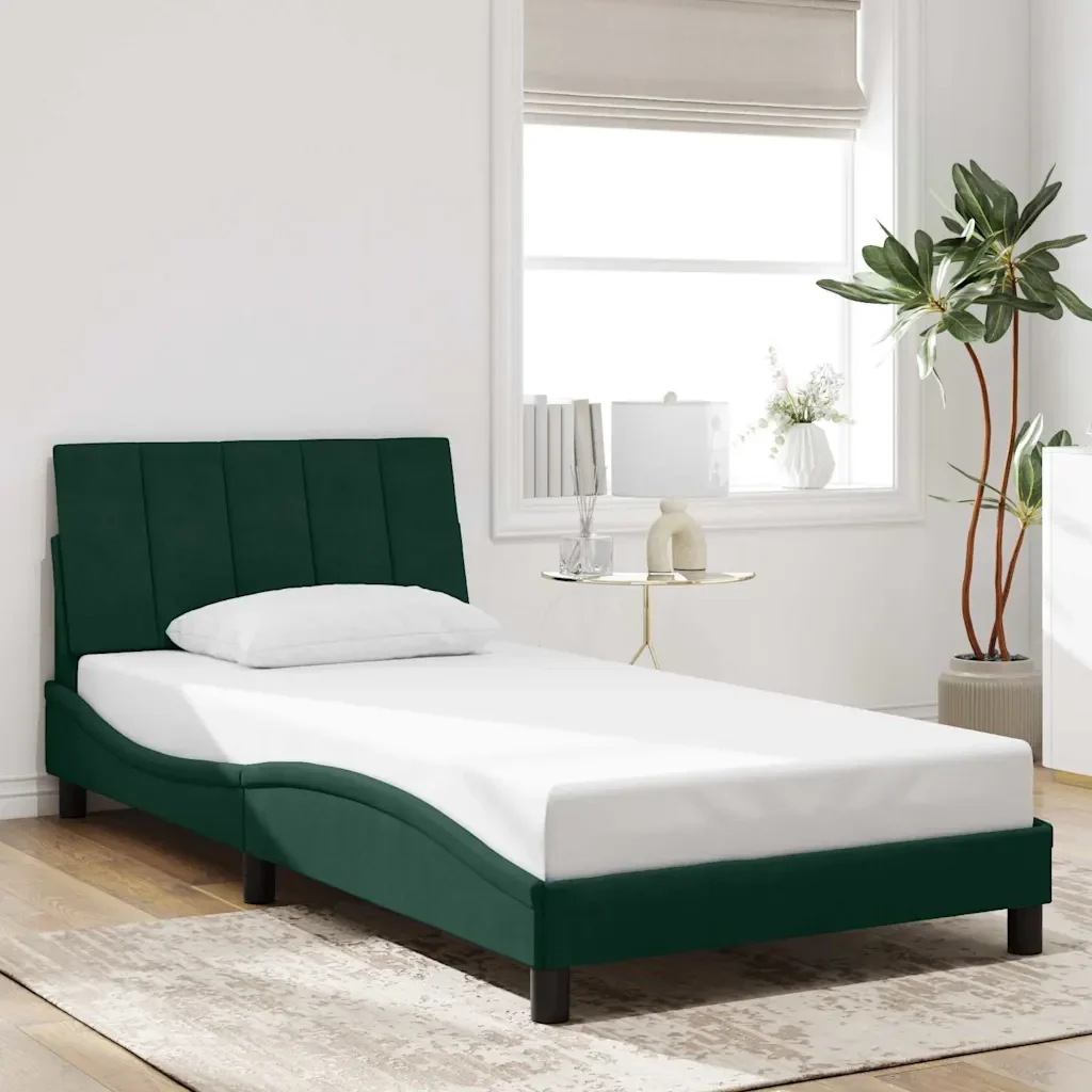 Letto singolo | Letto per adulti | Giroletto senza Materasso Hanko Verde Scuro 100x200 cm in Velluto - Image 2