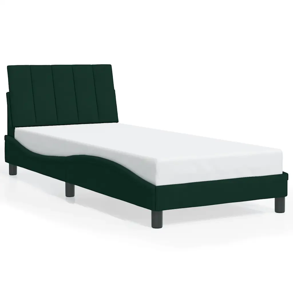 Letto singolo | Letto per adulti | Giroletto senza Materasso Hanko Verde Scuro 90x190 cm in Velluto