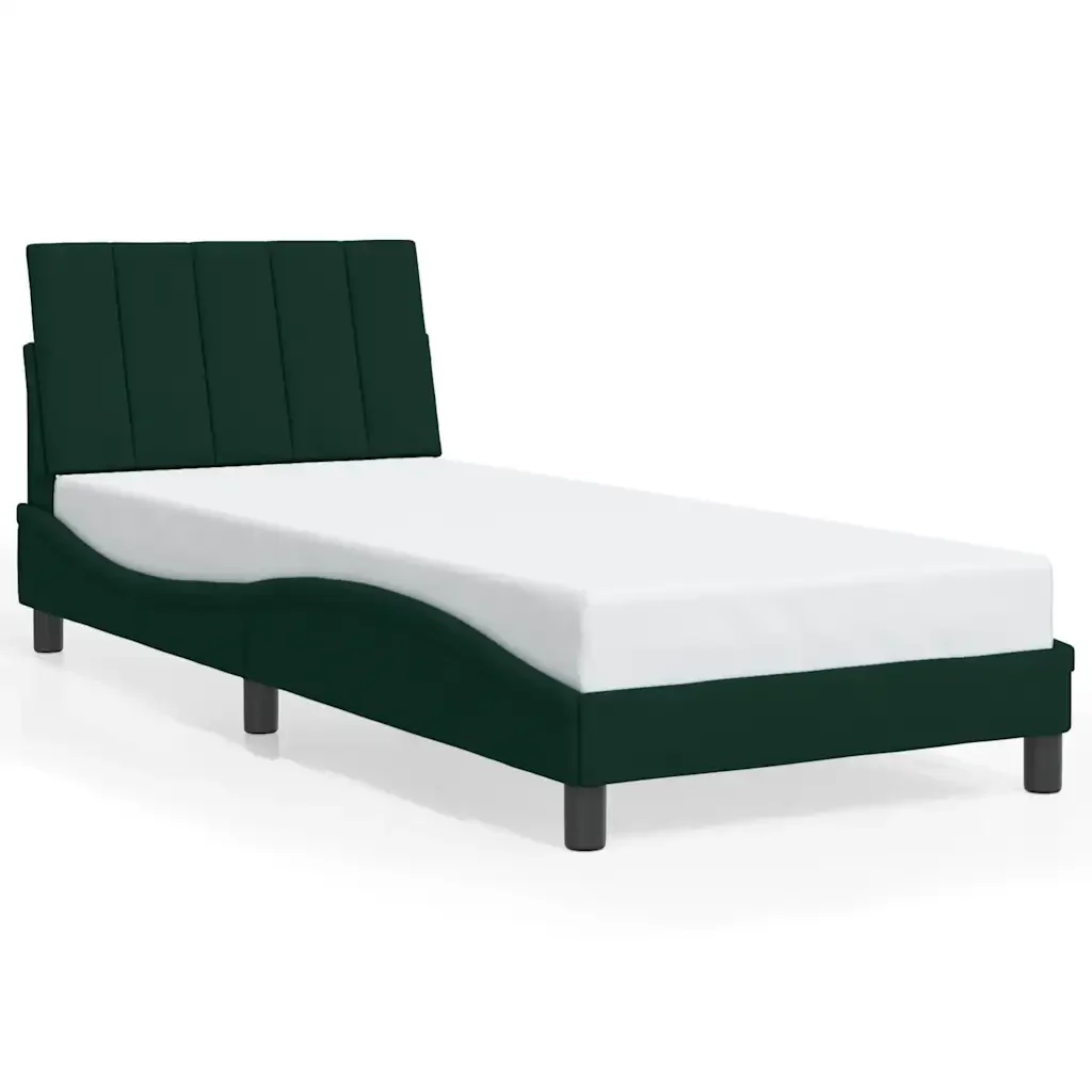 Letto singolo | Letto per adulti | Giroletto senza Materasso Hanko Verde Scuro 90x200 cm in Velluto