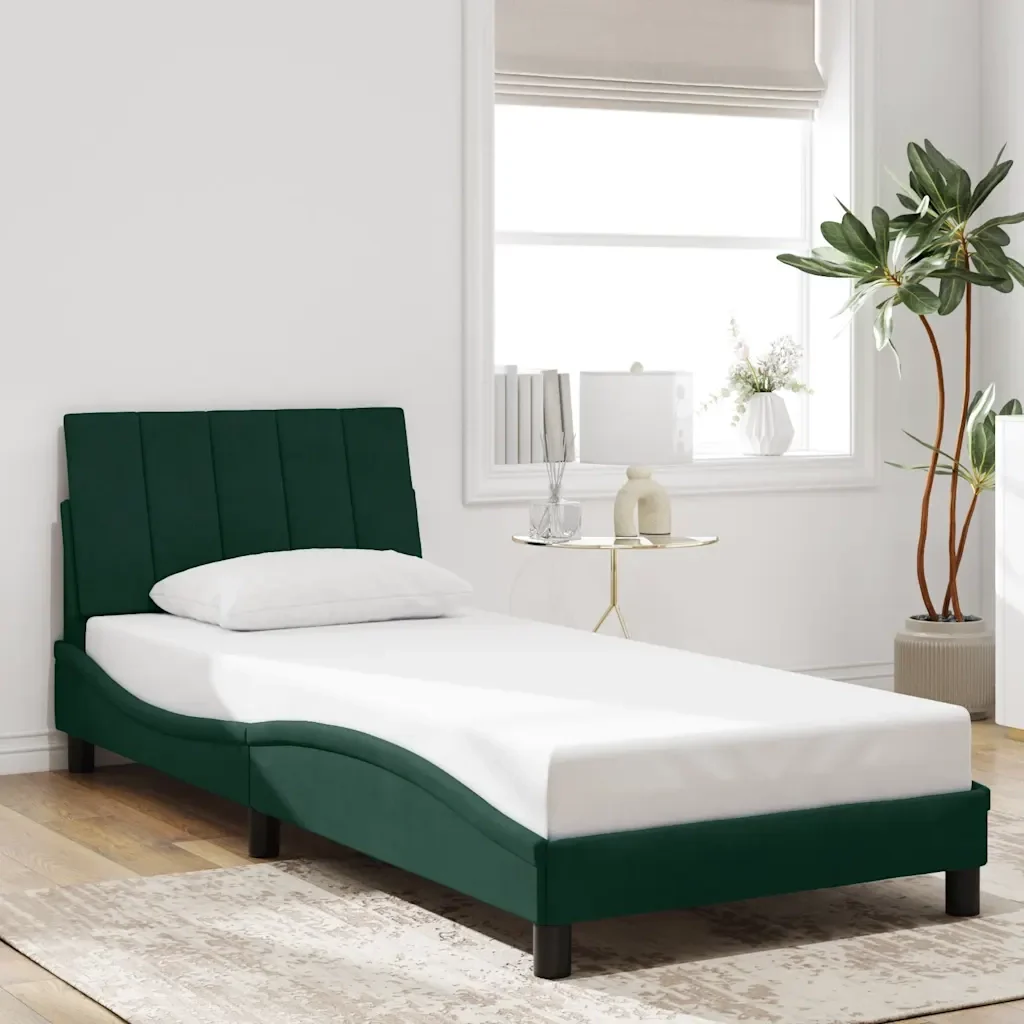 Letto singolo | Letto per adulti | Giroletto senza Materasso Hanko Verde Scuro 90x200 cm in Velluto - Image 2