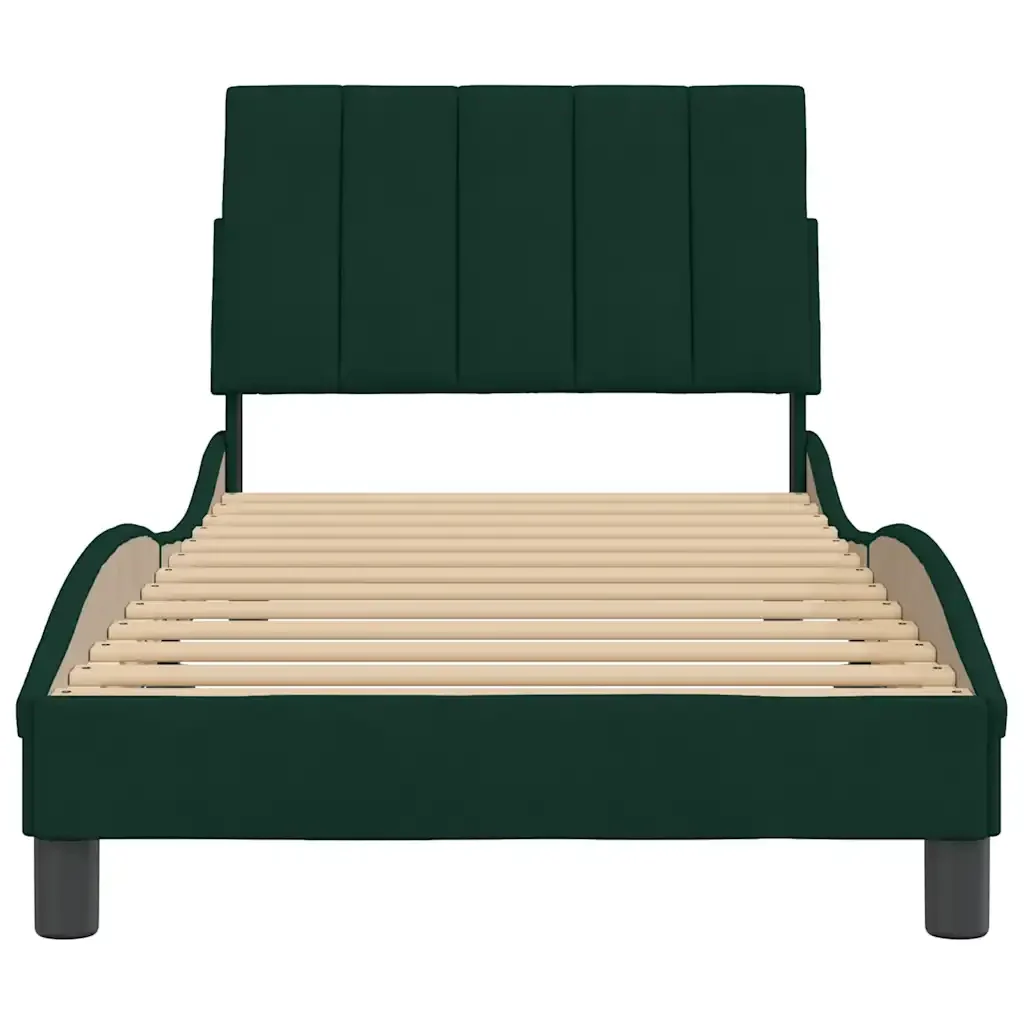 Letto singolo | Letto per adulti | Giroletto senza Materasso Hanko Verde Scuro 90x200 cm in Velluto - Image 5