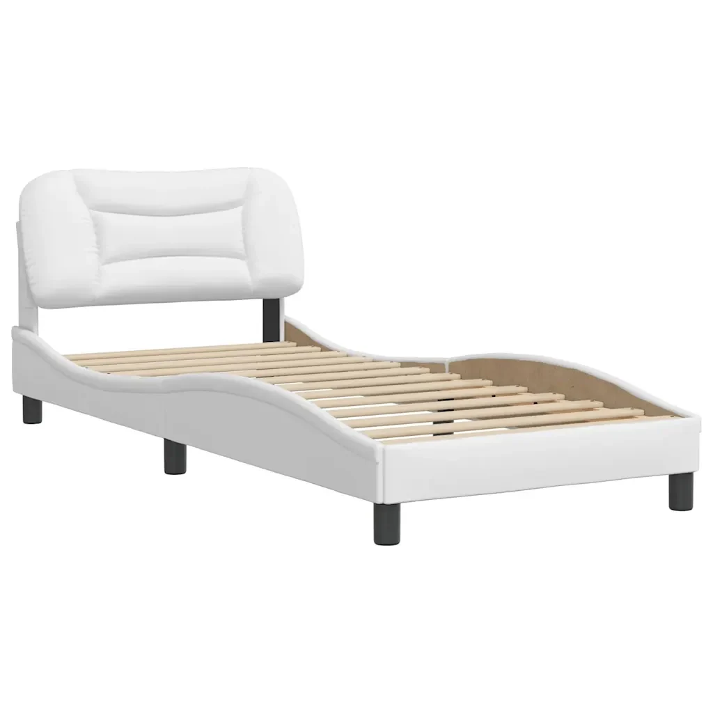 Letto singolo | Letto per adulti | Giroletto senza Materasso Hvar Bianco 90x190 cm in Similpelle - Image 4