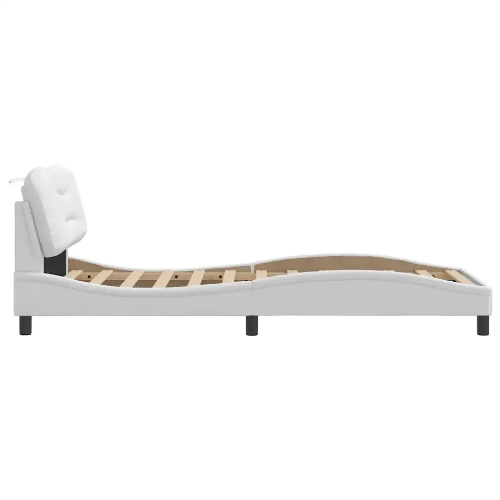 Letto singolo | Letto per adulti | Giroletto senza Materasso Hvar Bianco 90x200 cm in Similpelle - Image 7