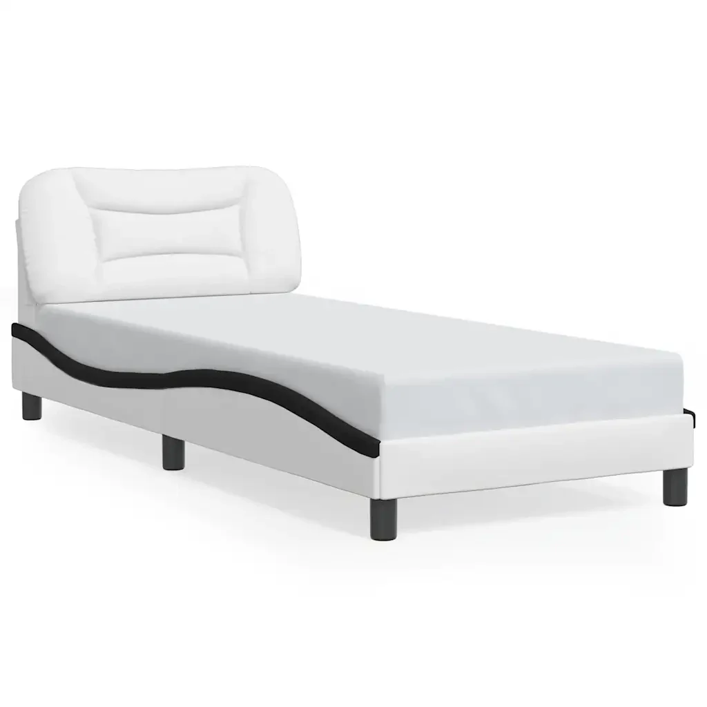 Letto singolo | Letto per adulti | Giroletto senza Materasso Hvar Bianco e Nero 80x200 cm in Similpelle