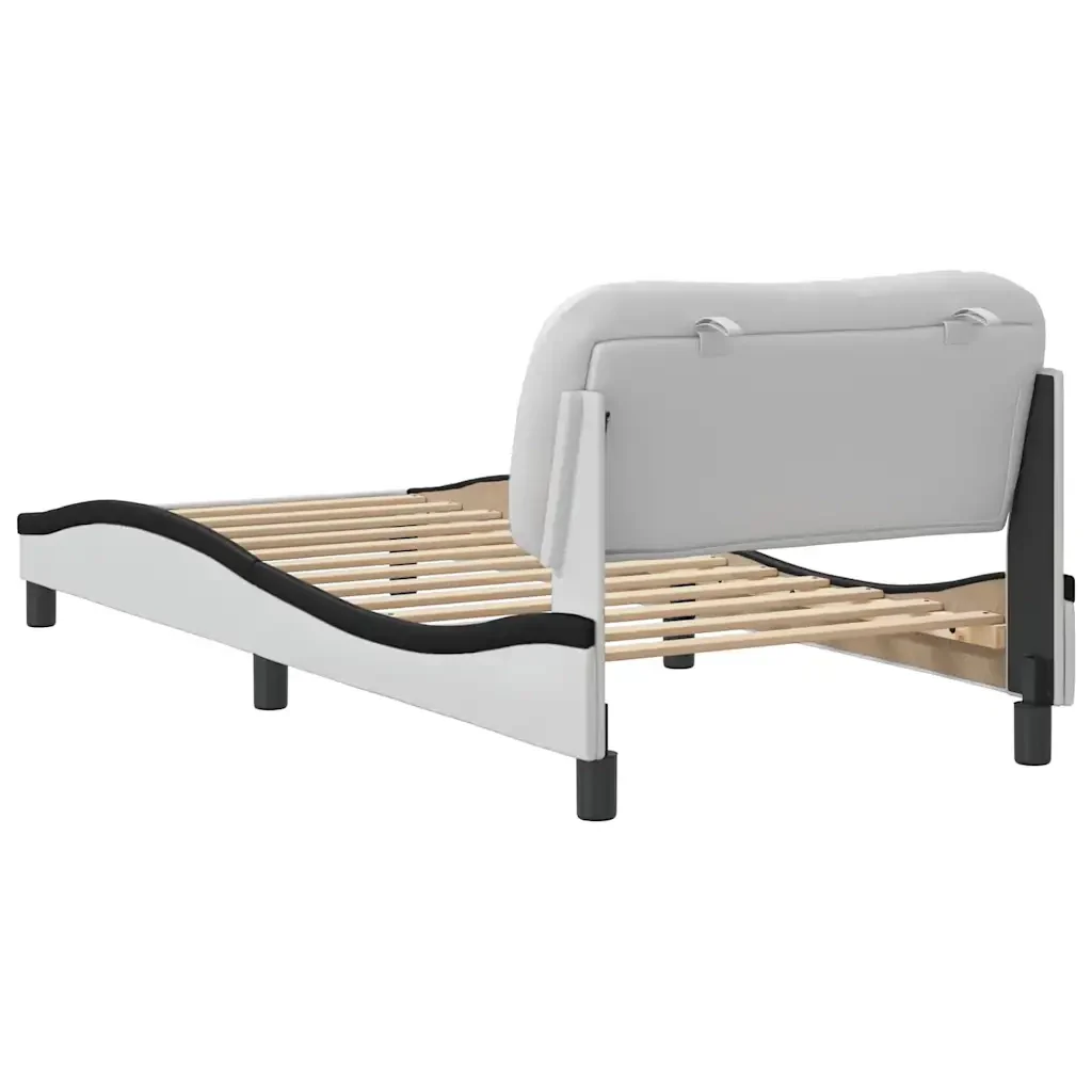 Letto singolo | Letto per adulti | Giroletto senza Materasso Hvar Bianco e Nero 90x200 cm in Similpelle - Image 6
