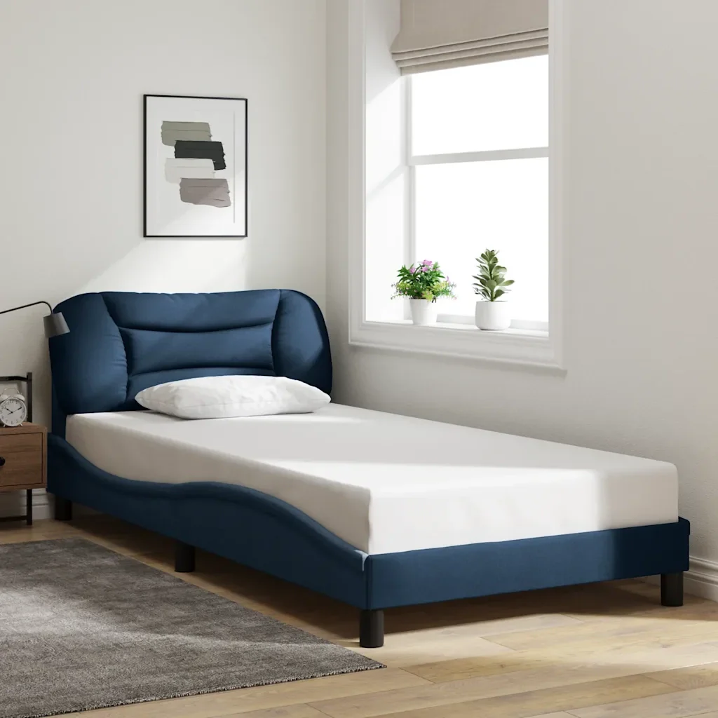Letto singolo | Letto per adulti | Giroletto senza Materasso Hvar Blu 100x200 cm in Tessuto - Image 2